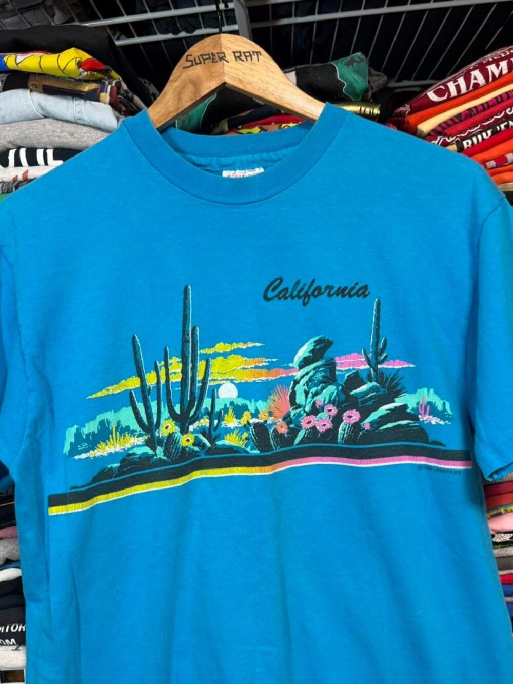 90s vintage California desert wrap  around graphic t shirt blue